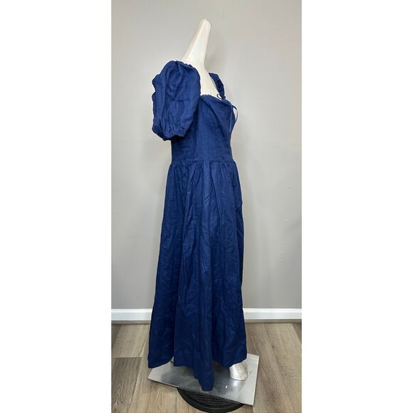 Reformation Marella Linen Midi-Dress IN Danube US 12 $278 - Picture 9 of 10